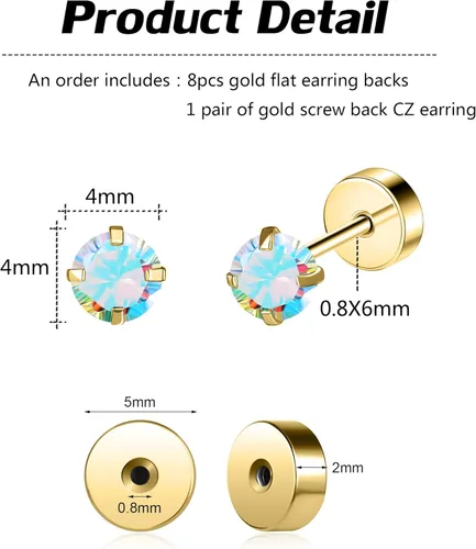 Miniatura 2 de AoedeJ Pendientes de acero inoxidable Espalda de oro Tornillo plano en pendientes Reemplazos traseros planos para pernos prisioneros Espalda