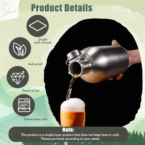 Miniatura 3 de Maxdot Cultivador de cerveza de acero inoxidable de 64 onzas, a prueba de fugas, de una sola pared, 1/2 galón, cultivadores de cerveza de vidrio