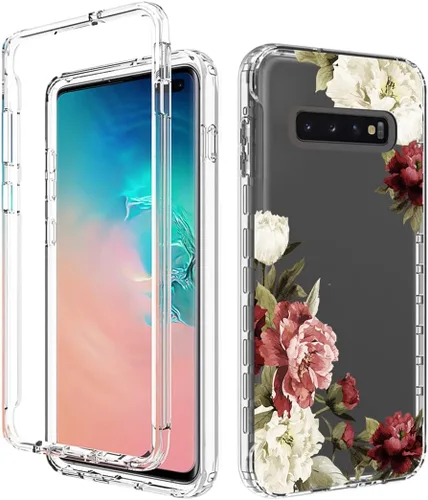 Miniatura 6 de Funda para Galaxy S10+ Plus, SM-G975U con protector de pantalla de vidrio templado, carcasa rígida de protección de diseño floral de cuerpo completo