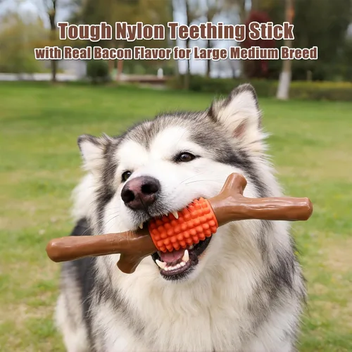 Miniatura 2 de SCHITEC Juguete masticable para perros para masticadores agresivos, palo de dentición de nailon grande y goma resistente con sabor a madera de arce