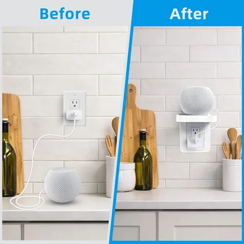 Miniatura 3 de Soporte de Estante para Tomacorriente Compatible con Receptáculo Decorador, Decoración de Baño con Gestión de Cables Integrada, Ahorro de Espacio
