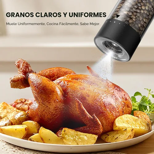 Miniatura 5 de Juego de molinillo eléctrico de sal y pimienta, salero y pimentero automático, electrodomésticos de cocina con grosor externo ajustable, tolva más