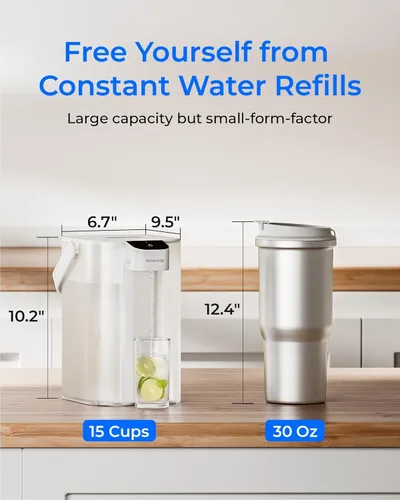 Miniatura 7 de Waterdrop Jarra de filtro de agua eléctrica, reduce el 99.6% del plomo y más de 45 impurezas, dispensador de agua recargable de 200 galones, sistema