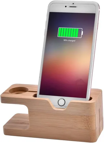 Miniatura 3 de Estación de carga de bambú del teléfono celular Muelle Estación de carga de madera Soporte de teléfono de madera para &