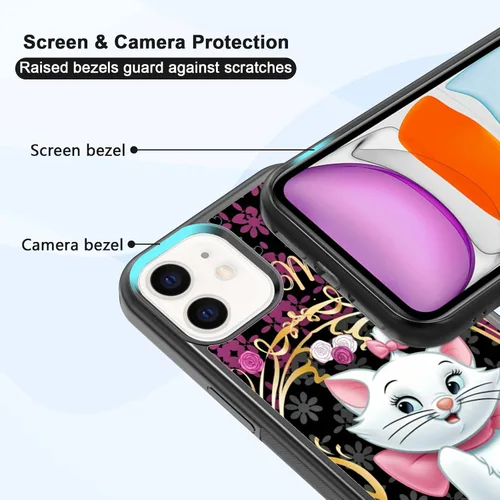 Miniatura 2 de Elegante funda de teléfono con diseño de gato Marie compatible con iPhone 11, funda de encaje dorado para iPhone, a prueba de golpes, rosa fucsia