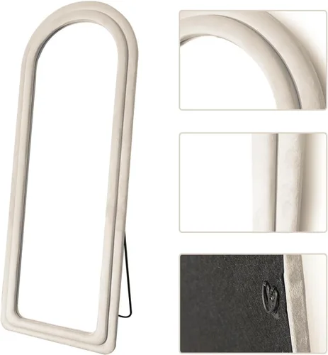 Miniatura 5 de DYNWELL Espejo de suelo arqueado de 63 x 24 pies con soporte, montado en la pared, longitud completa, bebé, moderno, franela, color blanco