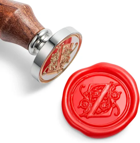 Miniatura 30 de Sello de cera Mceal, sello grande 1 1/5"(30mm) de diámetro, cabeza de latón plateado con mango de madera, serie de letras A a Z de estilo regio