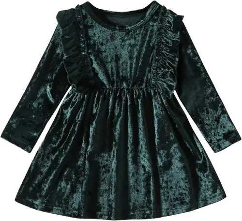 Miniatura 160 de IDOPIP Vestido tutú de terciopelo para niñas pequeñas, vestido de manga larga para princesa, Navidad, cumpleaños, fiesta, boda, vestidos de otoño e