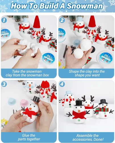 Miniatura 6 de Kit de manualidades de Navidad, paquete de 8 piezas de muñeco de nieve, adornos de Navidad, kit de construcción de muñeco de nieve, decoración