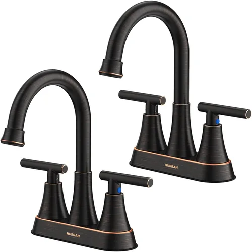 Miniatura 8 de Grifos de Baño para Lavabo de 3 Orificios, Hurran Grifo de Lavabo de Baño Negro Mate de 4 Pulgadas con Desagüe Pop-up y 2 Mangueras de Suministro, 2