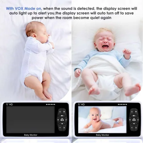 Miniatura 5 de Babystar Monitor de bebé con cámara y audio, resolución HD 720P, pantalla de 5 pulgadas, 4000 mAh hasta 22 horas de batería, zoom panorámico remoto