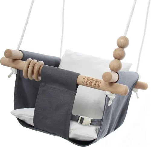 Miniatura 11 de Monkey & Mouse Columpio para bebé, silla colgante portátil para interiores y exteriores, color verde pálido, para bebés y niños pequeños de 6 meses