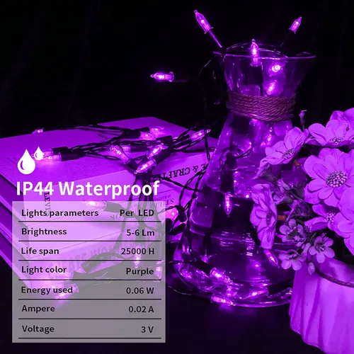 Miniatura 4 de MULTI-SPARKING - Luces de Halloween operadas con batería - 50 luces LED mini moradas para árbol pequeño, corona, manualidades, decoración