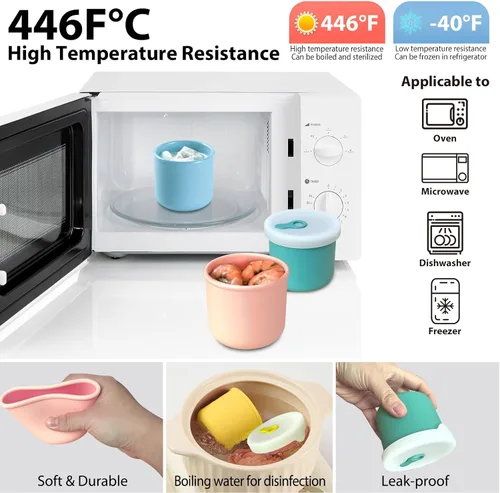 Miniatura 4 de Recipientes de silicona para almacenamiento de alimentos de 8.5 onzas, tarros de almacenamiento de alimentos para bebés con tapas herméticas y tapa