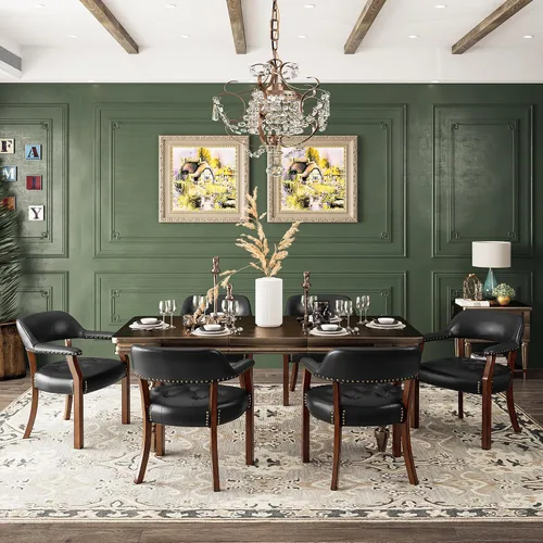 Miniatura 29 de Sillas de comedor con tapizados y brazos, silla de escritorio de oficina con remaches de metal. Sillas de capitán de jefe de PU, taburetes
