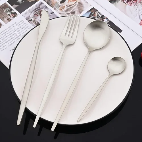 Miniatura 3 de JASHII Juego de cubiertos mate de 36 piezas con mango plano acabado satinado negro acero inoxidable cubiertos servicio para 6 para cocina casera