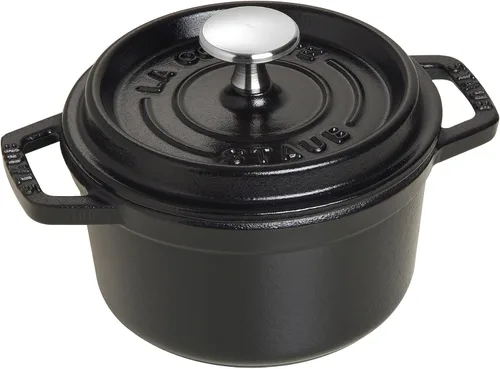 STAUB - Olla cocotte redonda de hierro fundido de 3 litros, cocotte holandesa, fabricada en Francia, sirve para 1 persona, color negro mate