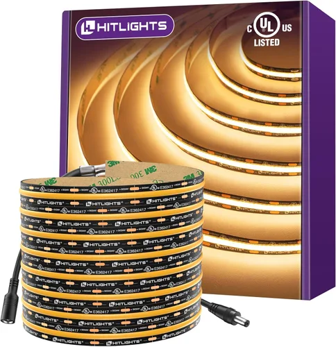 Miniatura 10 de HitLights - Tira de luces LED COB de color blanco cálido de 3000 K, cinta de luz de alta densidad de 16.4 pies, 12 V, 2400 LED, 305+ lm/pie, CRI