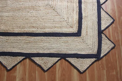 Miniatura 6 de Alfombra de borde festoneado, alfombra tejida a mano de yute natural, 2 x 3 pies, color beige y negro, alfombra de sisal trenzada Kilim para sala