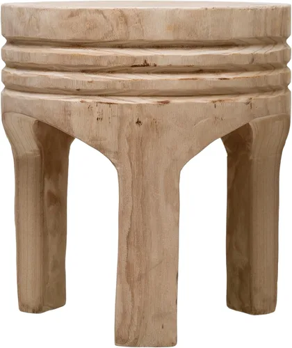 Miniatura 9 de Creative Co-Op Taburete de madera de Paulownia tallada a mano, estilo bohemio, natural