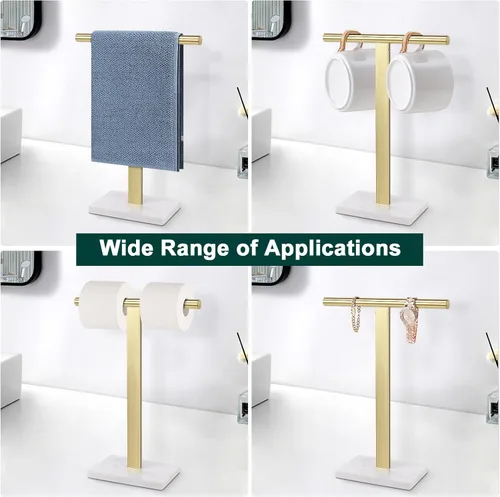 Miniatura 6 de Toallero de mano, soporte de toalla en forma de T para baño, barra de toallero de mano para aparador de cocina, acero inoxidable 304, base de mármol