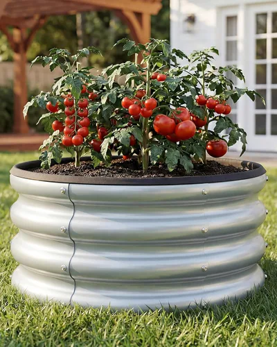 Miniatura 7 de 2 camas de jardín redondas elevadas de 2 x 2 x 1 pies, color plateado, paquete de 1 maceta de acero galvanizado de 0.024 in de grosor con pintura