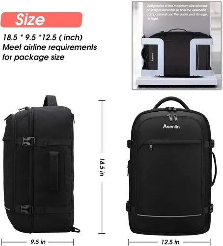 Miniatura 3 de Asenlin 40L - Mochila de viaje para mujeres y hombres, para laptop de 17 pulgadas, aprobada para vuelo, resistente al agua, mochila