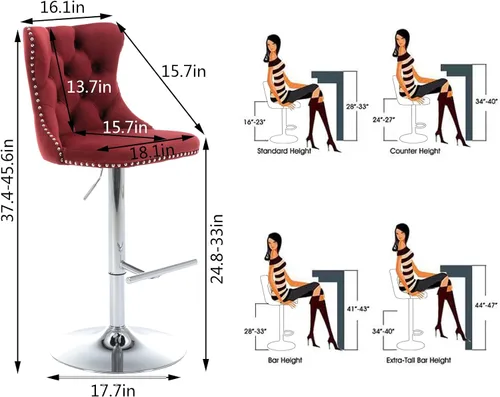 Miniatura 135 de Aoowow Juego de 2 taburetes de bar giratorios, taburetes de bar ajustables con respaldo de terciopelo copetudo, sillas de bar modernas tapizadas
