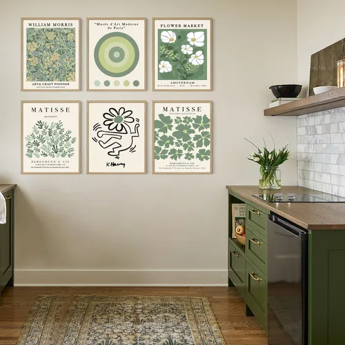 Miniatura 4 de Iknostine Juego de 6 impresiones artísticas de pared de artistas famosos Matisse abstractas de color verde, póster estético en lienzo con diseño