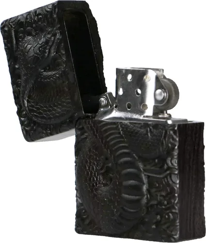 Miniatura 6 de Caja de carcasa de madera de ébano negro natural tallada para módulo Zippo (Serpiente Cobra)