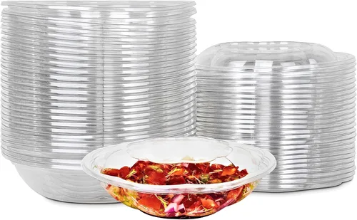 Green Direct Recipientes de ensalada de 18 onzas con tapas, paquete de 25, cuencos de plástico transparente para almuerzo, servir y mezclar