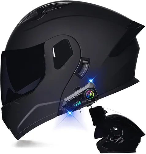 Miniatura 10 de Casco de motocicleta Bluetooth modular aprobado por DOT con visera doble, cara completa, abatible, integrado, cascos de motocicleta con visera