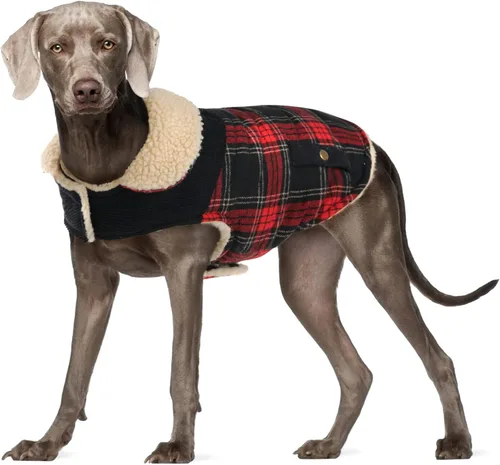 Miniatura 23 de Abrigo de invierno para perros pequeños y medianos, chaqueta a cuadros para cachorros, abrigo de algodón para clima frío, prendas cálidas y Rojo