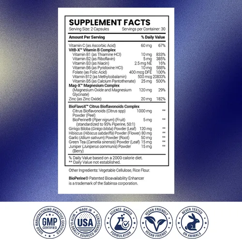 Miniatura 8 de Research Verified Ayuda para el tinnitus - Disminuye el timbre interno - Ginkgo Biloba, vitamina C, mezcla de complejo B de espectro completo