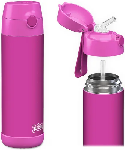 Miniatura 24 de Jarlson® CHARLI - Botella de agua para niños [12 onzas], botella térmica de acero inoxidable con pajilla, botella de agua aislada a prueba