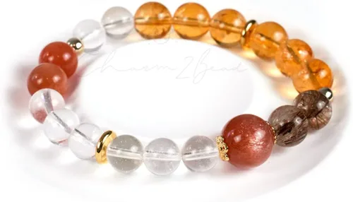 Miniatura 118 de Precious Gemstone Natural Crystal Healing Bracelet, Rutilated Quartz, Moonstone, Quartz Handmade Original Design Bracelet