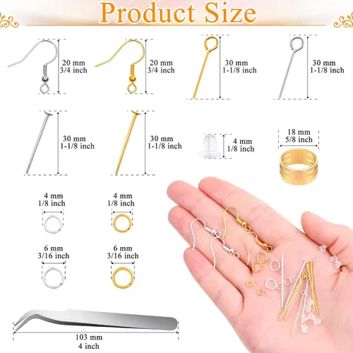 Miniatura 4 de Modacraft - Kit de fabricación de aretes hipoalergénicos, 2000 piezas, kit de suministros para hacer aretes con ganchos hipoalergénicos, componentes