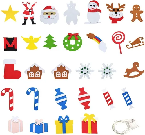 Miniatura 5 de Árbol de Navidad de fieltro Montessori para niños pequeños, árbol de Navidad de 3.2 pies de bricolaje para pared con 32 adornos y luces LED, árbol