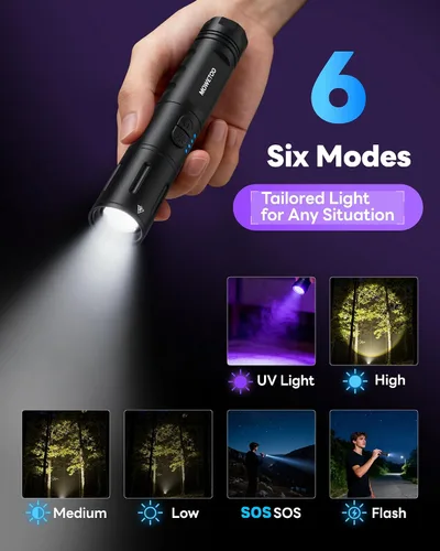 Miniatura 5 de Linterna de luz negra UV, recargable 2 en 1, linterna de luz blanca LED y luz negra de 395 nm, impermeable, zoomable, LED súper brillante