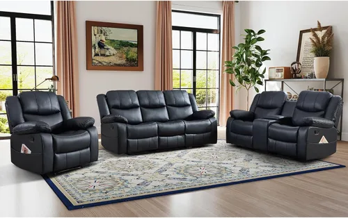 Miniatura 18 de EBELLO Juego de sofá reclinable manual de 2 piezas, juego de sofá reclinable de piel sintética para sala de estar, incluye sofá reclinable de dos