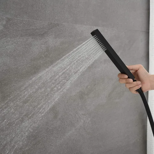 Miniatura 6 de Grifo de bañera independiente Llenador de bañera Negro Montaje en el piso Grifos de baño Latón Manija única con ducha de mano