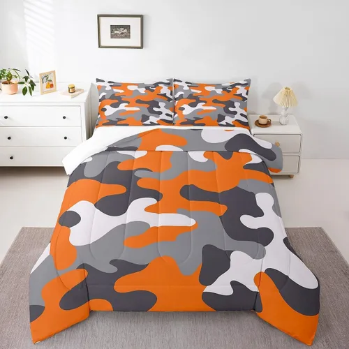 Miniatura 10 de Erosebridal Juego de ropa de cama de camuflaje, juego de edredón de camuflaje rojo y negro para niños y niñas, juego de edredón de estilo militar