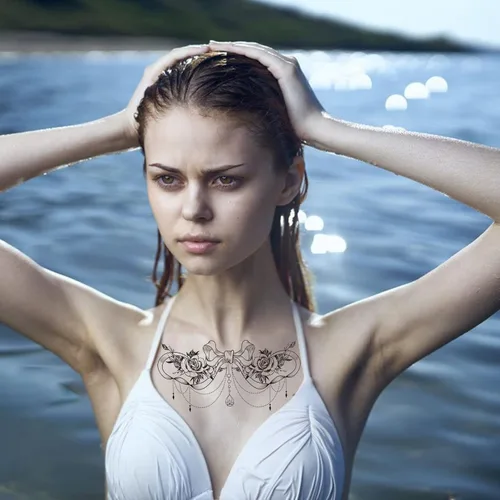 Miniatura 5 de 6 hojas de tatuajes temporales para mujeres y niñas, impermeables, tatuajes falsos de flores de rosas, tatuajes sexys debajo del busto, joyería