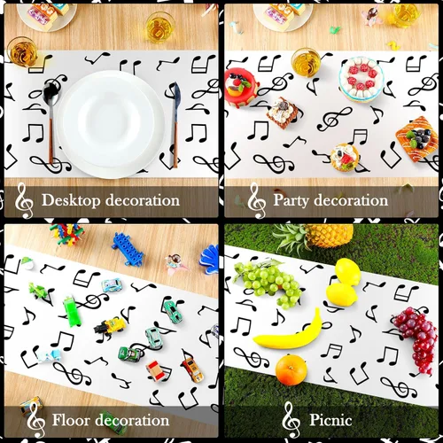 Miniatura 6 de Fanfanwin 6 piezas de notas musicales de plástico, camino de mesa con teclado musical, impermeable, decoración de fiesta temática de 13 x 108