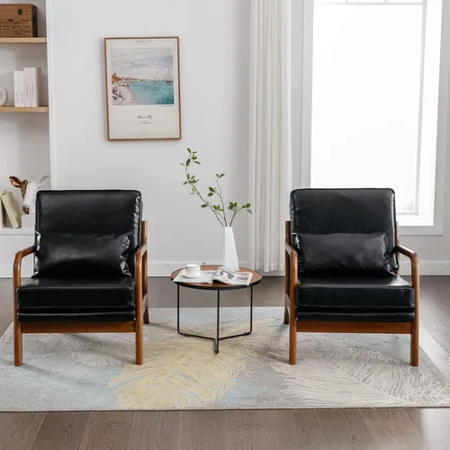Miniatura 5 de Deolme Silla de Acento Moderna de Mediados de Siglo para Sala de Estar - Cómoda Silla con Brazo de Madera Maciza con Almohada Lumbar, Silla Lateral