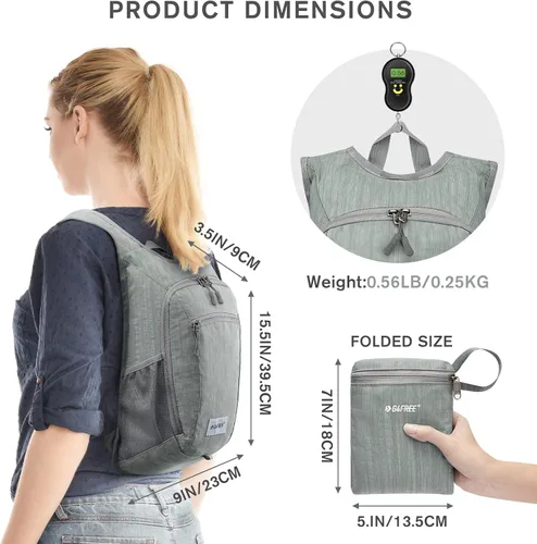 Miniatura 4 de G4Free 10L/15L Mochila para Senderismo Plegable Ligera, Mochila de Día para Caminatas, Pequeña, Viaje al Aire Libre, Bolsa de Hombro Plegable Gris