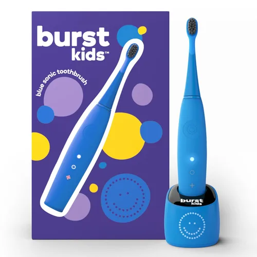 Cepillo de dientes eléctrico Burst para niños y niños pequeños (azul) | Cerdas suaves | Temporizador de dos minutos | Batería recargable | Mango de