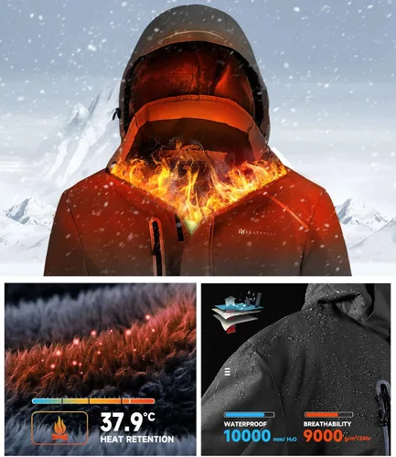 Miniatura 4 de Heathyoga Chaqueta de esquí impermeable para hombre, chaqueta de snowboard para hombre, chaqueta de nieve, chaquetas de esquí, chaquetas
