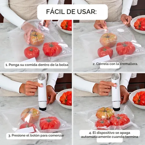 Miniatura 6 de Chef Preserve Sellador al vacío compacto para alimentos (máquina selladora al vacío + 10 bolsas de vacío reutilizables) Potente máquina selladora al