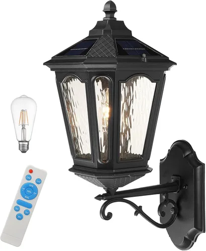 Lámpara de pared solar grande de 25 pulgadas para exteriores con control remoto, LED del atardecer al amanecer, 3 modos de iluminación, farol solar